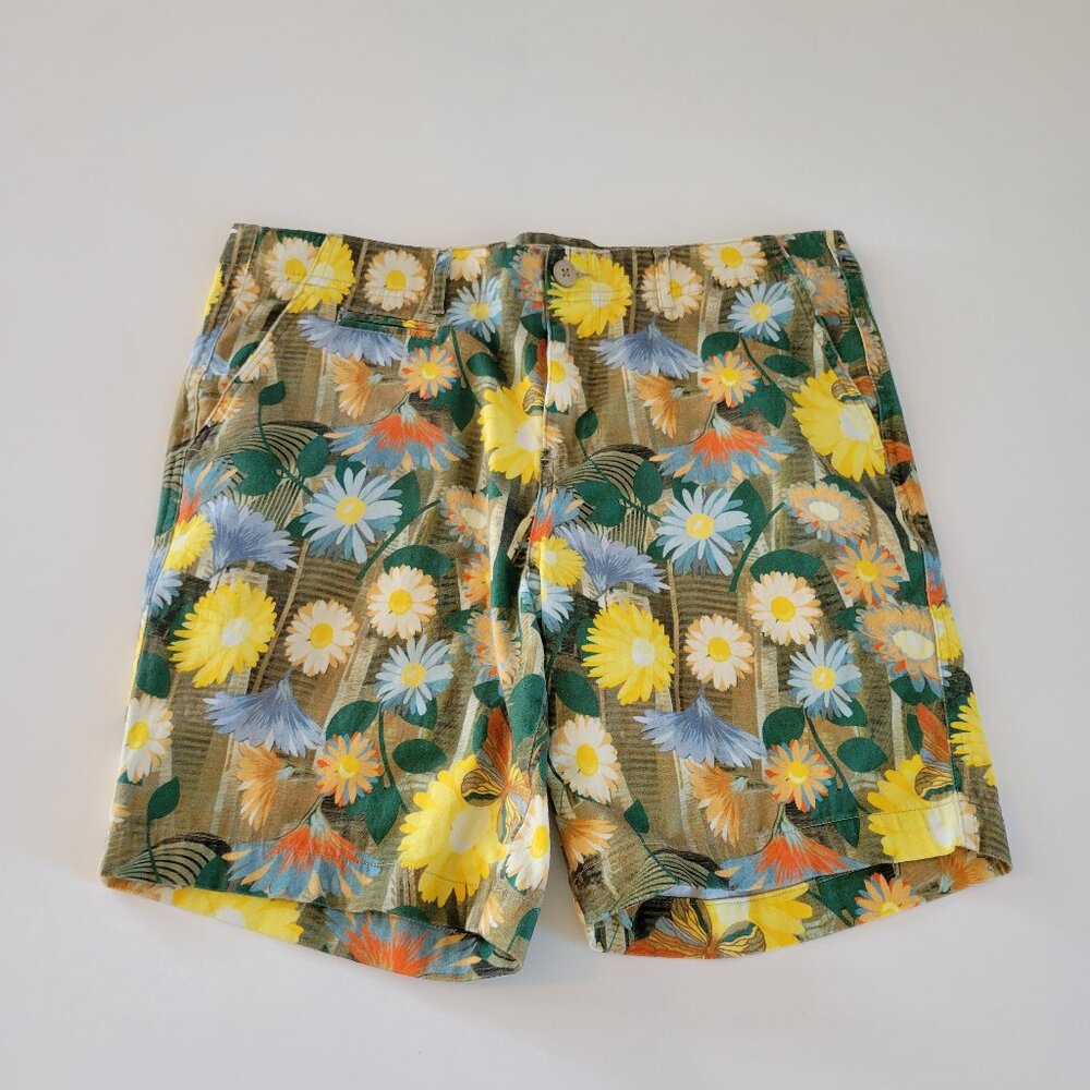 Oxford Lads Flower Floral All Over Pattern Shorts Bermuda Flat Front Size 31 EUC